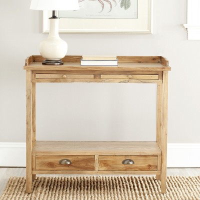 Transitional Pickled Oak Rectangular Console Table with Storage