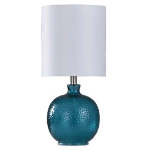 Table Lamp Blue - StyleCraft: Seeded Glass, White Linen Shade, No Assembly Required - 1 of 4