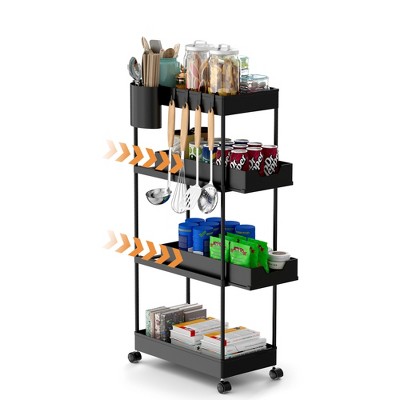 Fortune Candy 4 Tier Plastic Storage Cart with Wheels, Rolling Kitchen Shelving Rack for Pantry, Bathroom, Office