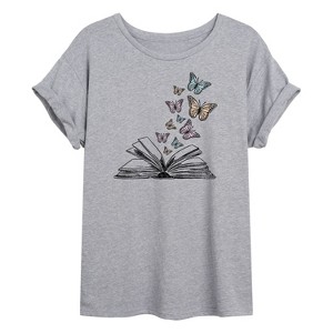 Women's - Instant Message - Butterfly Book Oversized Graphic T-Shirt - 1 of 4
