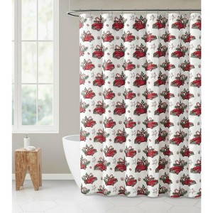 Kate Aurora Holiday Living Red Trucks Evergreens And Candy Canes Sparkly Christmas Fabric Shower Curtain - 1 of 3