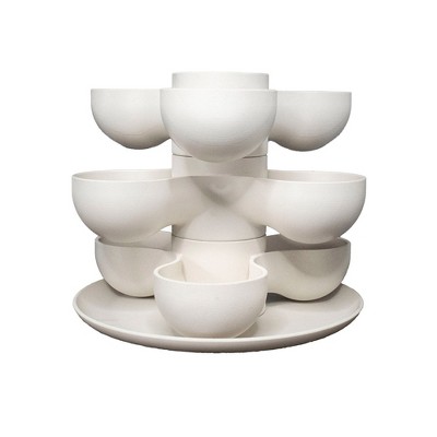 The HC Companies 8 Inch Round Stacking Decorative Indoor Pixie Succulent Flower Planter Pot with 3 Planting Levels, Vanilla Bisque