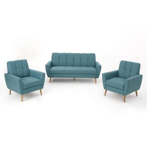 Christopher Knight Home 3pc Treston Mid Century Sofa Chat Set Blue: Upholstered Living Room Furniture Set - 1 of 4