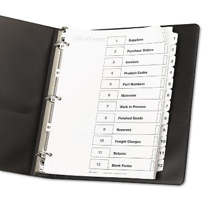 Heavyweight White Paper 12-Tab Customizable Table of Contents Dividers