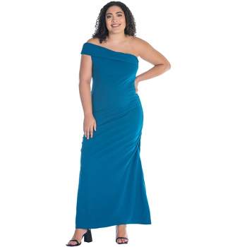 Womens Plus Size Formal One Shoulder Rouched Mermaid Maxi Dress