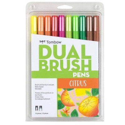 Tombow 10ct Dual Brush Pen Art Markers - Citrus: Multicolored Non-Toxic Double Tip, 0.8mm Point, Stationery & Office
