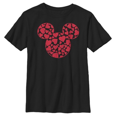 Boy's Disney Mickey Mouse Logo Filled With Hearts T-Shirt - Black - Large