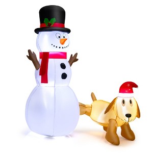 Gymax 6' Tall Christmas Inflatable Snowman and Dog Set w/ LED Lights & Internal Sandbags Decoration for Lawns Yards Parties - 1 of 1