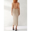Clotth Womens Temperament Knitted Dress, Leisure Style Striped/Solid Color U-Neck Waist Hollow Sleeveless Backless Tie Up Long Skirt - 4 of 4
