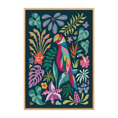 Colorful Tropical Parrot Canvas Print with Natural Frame