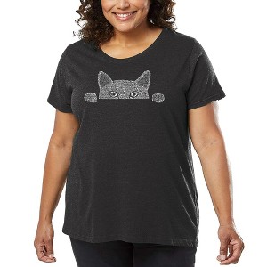 LA Pop Art Women's Word Art T-shirt - Peeking Cat - 1 of 4