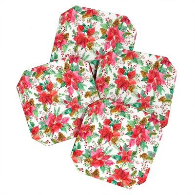 Ninola Design Poinsettia Holiday Flowers Set of 4 Coasters - Deny Designs