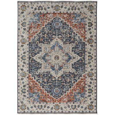 Kaia Transitional Medallion Ivory/Blue/Red Area Rug