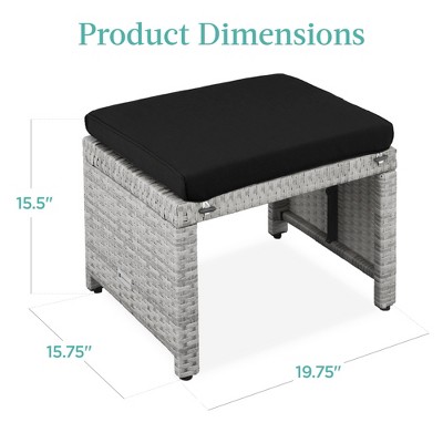 Gray and Black Wicker Outdoor Ottoman Set with Removable Cushions