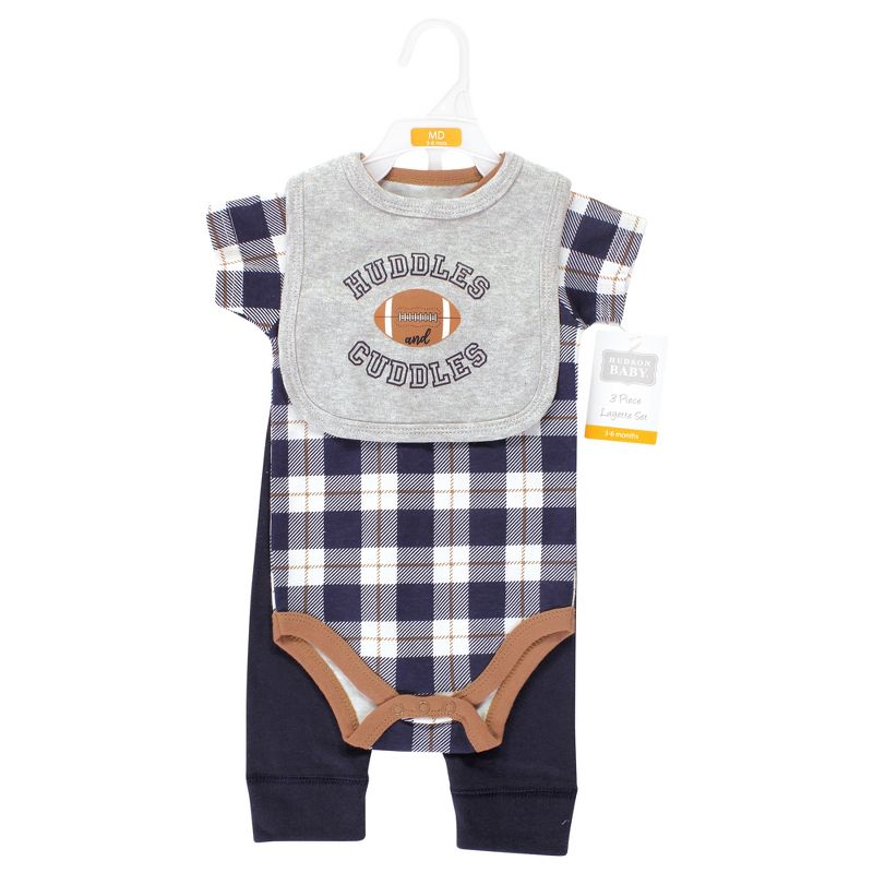 Hudson Baby Infant Boy Cotton Bodysuit, Pant and Bib Set, Football Huddles, 2 of 6