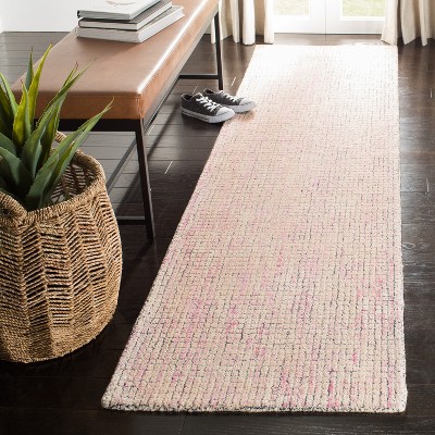 Ivory and Pink 2'3" x 8' Handmade Wool Tufted Abstract Rug