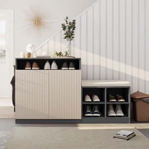 Entryway Shoe Storage Bench Set, 55.1" Modular Shoe Cabinet with Adjustable Shelves and Cushioned Seat-3irtyhousy - 1 of 4