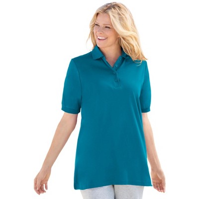 Woman Within Plus Size Elbow-Sleeve Polo Tunic