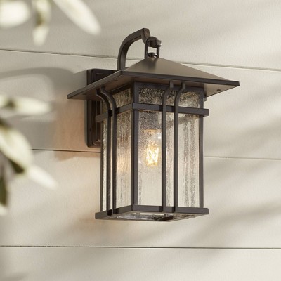 14" Bronze Mission Lantern Outdoor Wall Light Set with Glass Panels