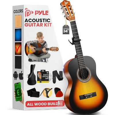Pyle 34" Classical Acoustic Guitar - 6-String with Nylon Strings, Accessory Kit Included - Sunburst Teardrop PGACMS40SBD