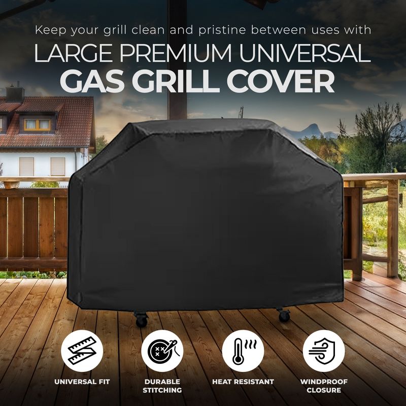 Mr. Bar-B-Q 65 x 20 x 45 Inch Outdoor Large Resistant To Weather Premium Universal BBQ Gas Grill Cover with Hook and Loop Closure, Black, 2 of 5