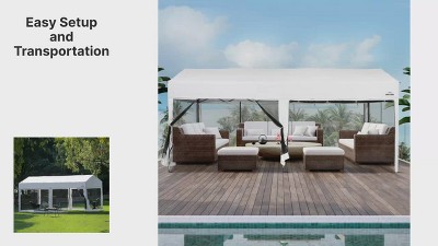 Suntime 10' x 20' White Polyester Pop-Up Canopy with Removable Sidewalls