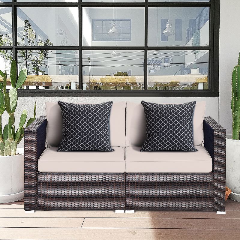 Tangkula 2-Piece Patio Wicker Corner Sofa Set Rattan Loveseat with Removable Cushions, 4 of 8
