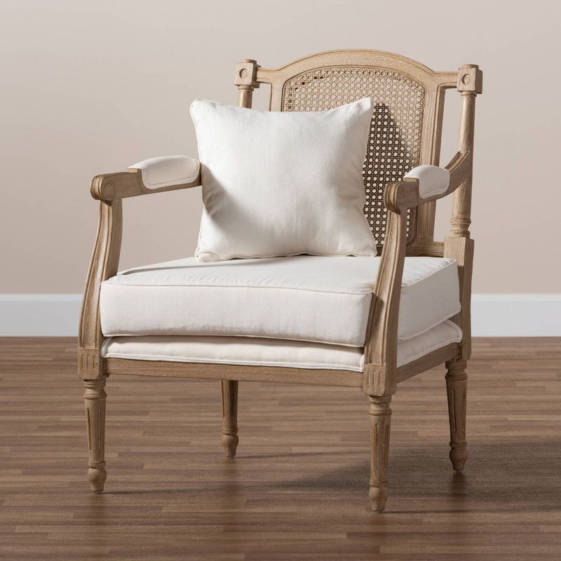 Clemence Upholstered Whitewashed Wood Accent Chair Ivory/Oak - Baxton Studio, 4 of 14