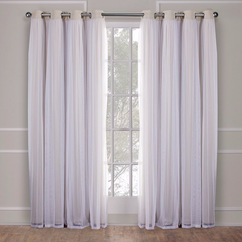 Set of 2 Caterina Layered Solid Blackout with sheer top Curtain Panels Black Pearl - Exclusive Home, 3 of 13