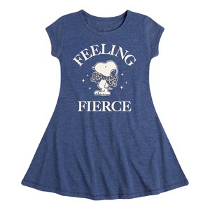 Girls' - Peanuts - Feeling Fierce Snoopy Fit & Flair Cap Sleeve Graphic Dress - 1 of 4
