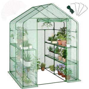 Portable Greenhouse with Thickened PE Cover & Roll-up Zipper Door - Walk-in Tunnels for Seedlings, Flowers, 4/12-Tier Shelves (Green, House/Dome) - 1 of 4