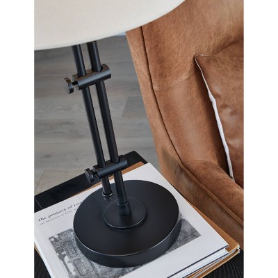 Adjustable Black Metal Desk Lamp with White Drum Shade