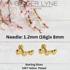Heart Crawler Flat Back Earrings for Cartilage Helix Tragus Lobe Gold over Sterling Silver Studs Pair by Ginger Lyne - 3 of 4
