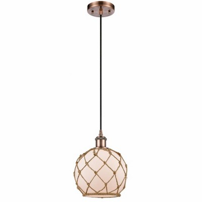 Farmhouse Rope - 1 Light Cord Hung Mini Pendant In Industrial Style-10 Inches Tall and 8 Inches Wide