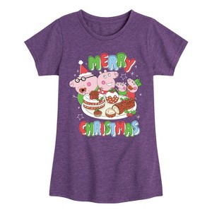Girls' - Peppa Pig - Merry Christmas Family Fitted Short Sleeve Graphic T-Shirt - 1 of 4