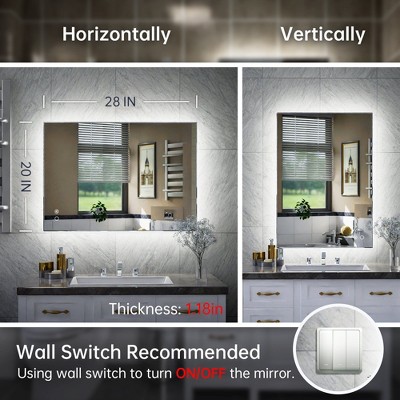 Keonjinn 20" x 28" Silver LED Backlit Anti-Fog Bathroom Vanity Mirror