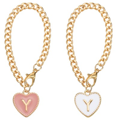 Unique Bargains Letter Heart Shape Identification Accessories Pink & White 2 Pcs