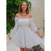 EXLURA Women's 2025 Casual Long Lantern Sleeve Dresses Square Neck Ruffle Tie Back Elastic Waist Aline Short Mini Dress - 2 of 4