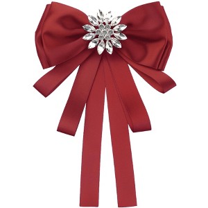 Elerevyo Women's Shirt Dress Rhinestone Ribbon Brooch Bow Tie 1 Pc - 1 of 4