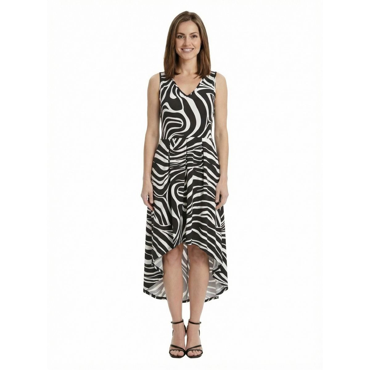 24seven Elevate Petite Zebra Sleeveless Fit N Flare High Low Pocket Midi Dress