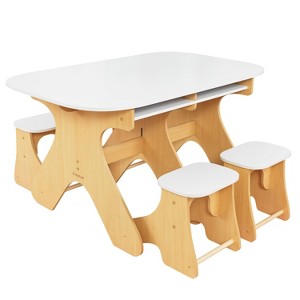 KidKraft Arches Expandable Kids' Table with Bench Set: Rectangle Table, Natural Wood and White - 1 of 4