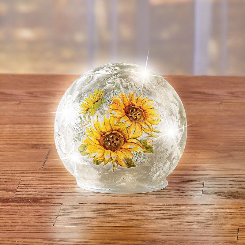 Collections Etc LED Lighted Sunflowers Crackled Glass Balls, 2 of 3