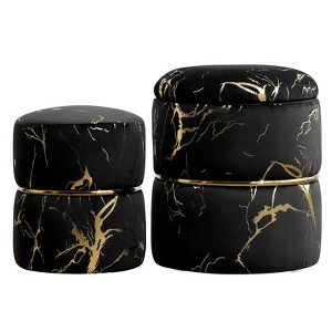 Ridstar Set of 2 Round Storage Ottoman For Living Room, Bedroom-Black - 1 of 4