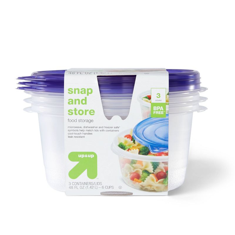 Snap and Store Medium Round Bowl Food Storage Container - 3ct/48 fl oz - up &#38; up&#8482;, 1 of 6