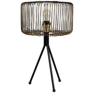 Northlight Iron Table Lamp with Wire Cylinder Shade - 19.5" - Black and Gold - 1 of 4