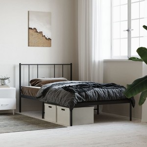 vidaXL Metal Bed Frame with Headboard Black 39.4 in.x74.8 in. Twin - 1 of 4