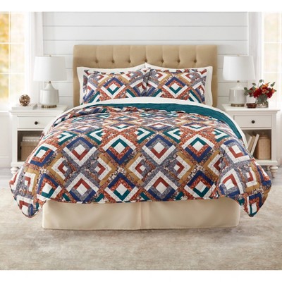 Peacock Geo Reversible Twin Quilt with Cotton Fill