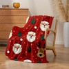 1pc Red Plush Flocked Christmas Blanket with Santa, Reindeer & Snowflakes, Soft Warm Bedspread, Couch Throw, Christmas Gift. - 2 of 4