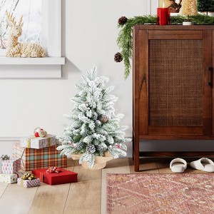 TiramisuBest Flocked Tabletop Christmas Tree 355/85 Tips Pine Cones Red Berries Burlap Cement Base - 1 of 4