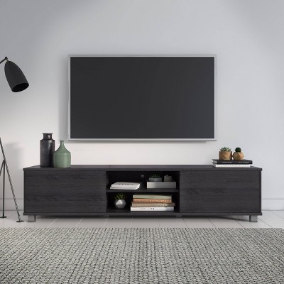 Dark Gray Wood Grain TV Stand with Cabinets for TVs up to 85"